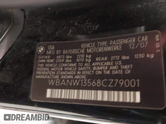 2008 BMW 5 Series 535i with VIN WBANW13568CZ79001, listed as a IAAI auction lot 41619472 with 149,148 mi miles and . Bid and sale history available at carsss.com. Image 9.