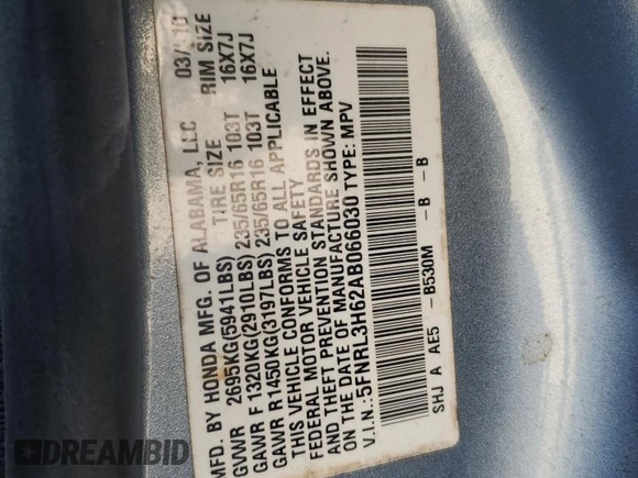 2010 Honda Odyssey EX-L с VIN 5FNRL3H62AB066030, выставлен на аукционе Copart как лот 44205045 с пробегом 53 829 миль миль и Списание • Salvage title. История ставок и продаж доступна на DreamBid. Изображение 13.