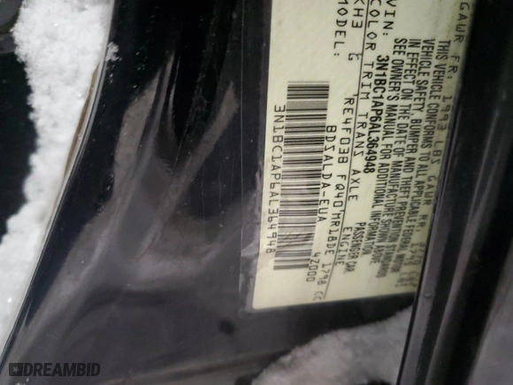 2010 Nissan Versa 1.8 S with VIN 3N1BC1AP6AL364948, listed as a Copart auction lot 45583325 with 200,456 mi miles and Salvage Title. Bid and sale history available at carsss.com. Image 13.