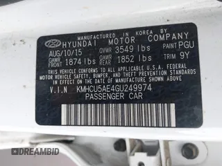 2016 Hyundai Accent Sport with VIN KMHCU5AE4GU249974, listed as a IAAI auction lot 41916351 with 127,692 mi miles. Bid and sale history available at carsss.com. Image 9.
