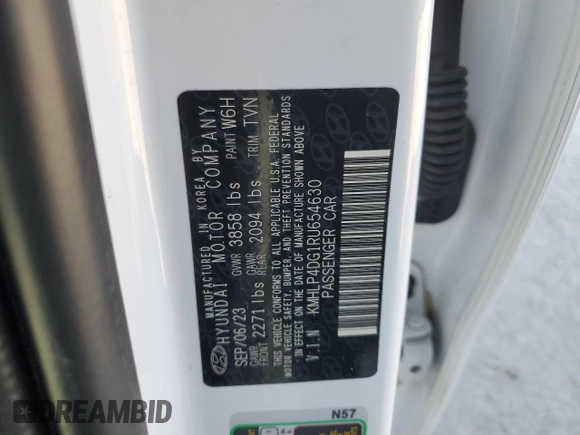 2024 Hyundai Elantra Limited с VIN KMHLP4DG1RU654630, выставлен на аукционе Copart как лот 52324845 с пробегом 18 196 миль миль и Списание • Salvage title. История ставок и продаж доступна на DreamBid. Изображение 12.