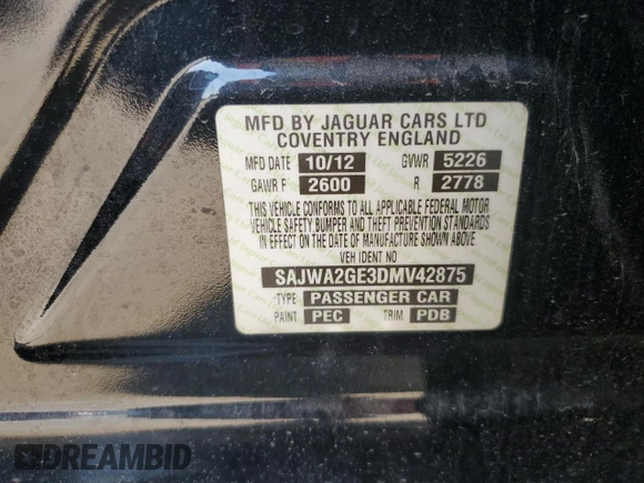 2013 Jaguar XJ Supercharged with VIN SAJWA2GE3DMV42875, listed as a Copart auction lot 71409324 with 129,422 mi miles and Salvage title. Bid and sale history available at DreamBid. Image 12.