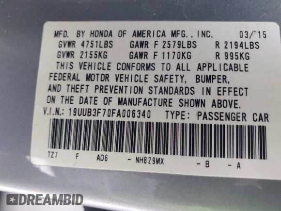 2015 Acura TLX V6 Advance with VIN 19UUB3F70FA006340, listed as a IAAI auction lot 41501312 with 151,517 mi miles. Bid and sale history available at carsss.com. Image 9.