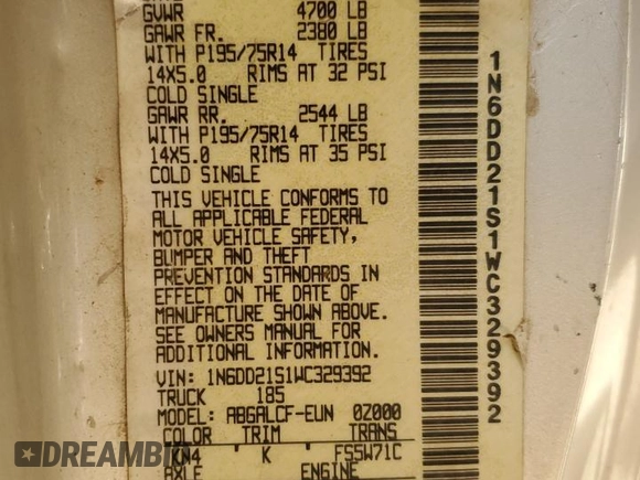 1998 Nissan Frontier XE with VIN 1N6DD21S1WC329392, listed as a Copart auction lot 73609304 with Not provided miles and Salvage title. Bid and sale history available at DreamBid. Image 14.