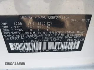 2023 Subaru Impreza with VIN 4S3GTAA60P1706257, listed as a IAAI auction lot 41810457 with 33,283 mi miles and . Bid and sale history available at DreamBid. Image 9.