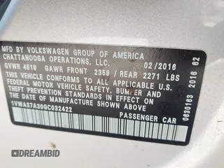 2016 Volkswagen Passat S with VIN 1VWAS7A30GC032422, listed as a IAAI auction lot 41533743 with 176,142 mi miles and . Bid and sale history available at DreamBid. Image 9.