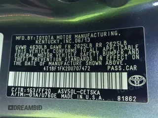 2013 Toyota Camry L with VIN 4T1BF1FK2DU707472, listed as a IAAI auction lot 41497251 with 115,250 mi miles. Bid and sale history available at carsss.com. Image 9.
