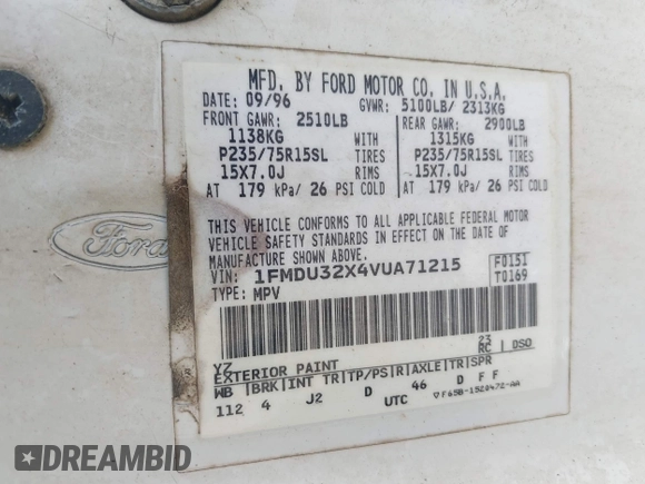 1997 Ford Explorer XL с VIN 1FMDU32X4VUA71215, выставлен на аукционе IAAI как лот 42558656 с пробегом 310 289 миль миль и . История ставок и продаж доступна на DreamBid. Изображение 9.