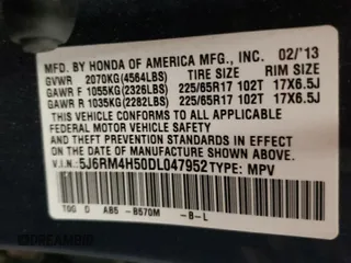 2013 Honda CR-V EX with VIN 5J6RM4H50DL047952, listed as a Copart auction lot 84505604 with 180,275 mi miles and Salvage Title. Bid and sale history available at carsss.com. Image 13.