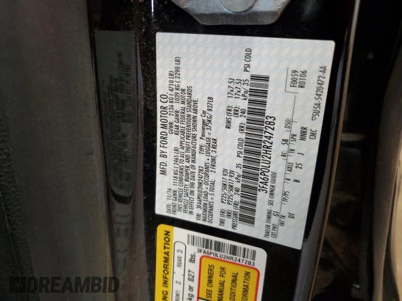 2017 Ford Fusion Hybrid SE z VIN 3FA6P0LU2HR247283, wystawiony jako Copart lot #62571495 z przebiegiem 167 042 mil mil oraz Nie do naprawy • Non repairable. Historia ofert i sprzedaży dostępna na DreamBid. Obrazek 12.