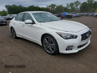 2014 Infiniti Q50 Premium with VIN JN1BV7AR1EM681496, listed as a Copart auction lot 61823625 with 53,261 mi miles and Salvage title. Bid and sale history available at DreamBid. Image 4.