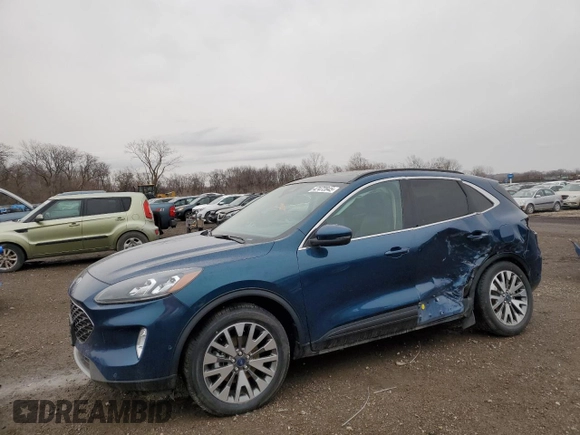 2020 Ford Escape Titanium Hybrid z VIN 1FMCU9DZXLUB95757, wystawiony jako Copart lot #47472845 z przebiegiem 39 622 mil mil oraz Szkoda całkowita • Salvage title. Historia ofert i sprzedaży dostępna na DreamBid. Obrazek 1.
