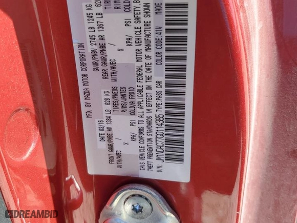 2016 Mazda MX-5 Miata Club with VIN JM1NDAC77G0114385, listed as a Copart auction lot 46926455 with 101,855 mi miles and Salvage Title. Bid and sale history available at carsss.com. Image 14.
