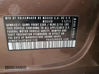 2012 Volkswagen Jetta SE z VIN 3VWDX7AJ0CM351728, wystawiony jako Copart lot #69621664 z przebiegiem 157 823 mil mil oraz Nie do naprawy • Non repairable. Historia ofert i sprzedaży dostępna na DreamBid. Obrazek 12.