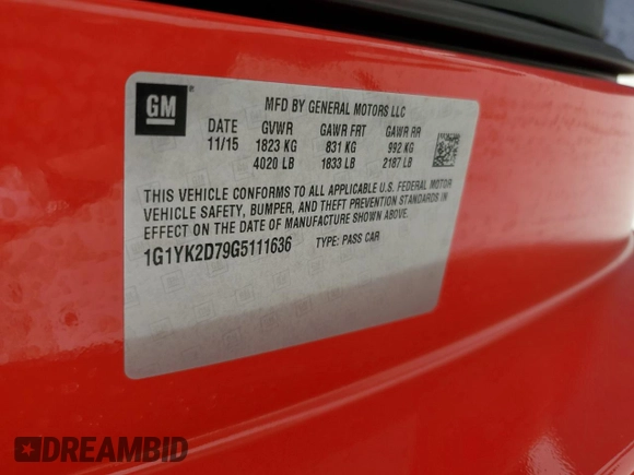2016 Chevrolet Corvette Z51 2LT with VIN 1G1YK2D79G5111636, listed as a Copart auction lot 66278654 with 55,472 mi miles and Salvage Title. Bid and sale history available at carsss.com. Image 12.