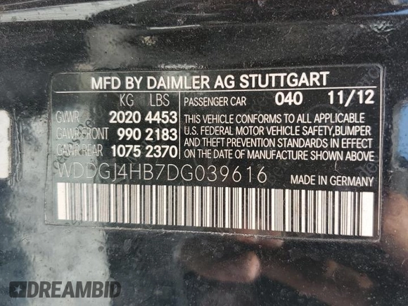 2013 Mercedes-Benz C 250 with VIN WDDGJ4HB7DG039616, listed as a Copart auction lot 55070365 with Not Provided miles and Salvage Title. Bid and sale history available at DreamBid. Image 12.