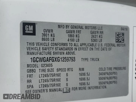 2016 Chevrolet Express Cargo Van with VIN 1GCWGAFGXG1259793, listed as a Copart auction lot 51982765 with 156,295 mi miles and Salvage Title. Bid and sale history available at carsss.com. Image 13.