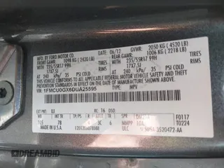 2013 Ford Escape SE с VIN 1FMCU0GX6DUA25595, выставлен на аукционе IAAI как лот 42669283 с пробегом 210 869 миль миль и . История ставок и продаж доступна на DreamBid. Изображение 9.