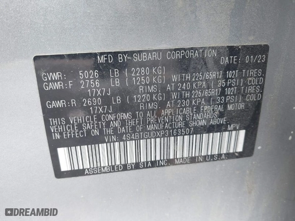 2023 Subaru Outback Wilderness with VIN 4S4BTGUDXP3163507, listed as a IAAI auction lot 41631724 with 25,779 mi miles. Bid and sale history available at carsss.com. Image 9.