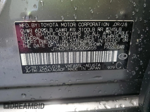 2019 Lexus LS 500 с VIN JTHC51FF0K5005655, выставлен на аукционе Copart как лот 45060995 с пробегом 52 491 миль миль и Чистый • Clean title. История ставок и продаж доступна на DreamBid. Изображение 12.