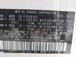 2022 Subaru Outback Premium with VIN 4S4BTADC1N3116819, listed as a IAAI auction lot 42156658 with 42,058 mi miles and . Bid and sale history available at DreamBid. Image 9.