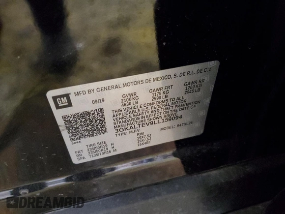 2020 GMC Terrain SLE with VIN 3GKALTEV9LL159094, listed as a Copart auction lot 45492085 with 76,330 mi miles and Salvage Title. Bid and sale history available at DreamBid. Image 15.