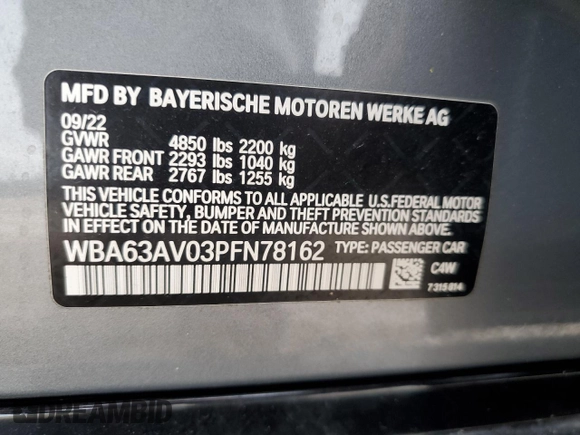 2023 BMW 4 Series 430i z VIN WBA63AV03PFN78162, wystawiony jako Copart lot #41468205 z przebiegiem Nie podano mil oraz Nie do naprawy. Historia ofert i sprzedaży dostępna na DreamBid. Obrazek 12.