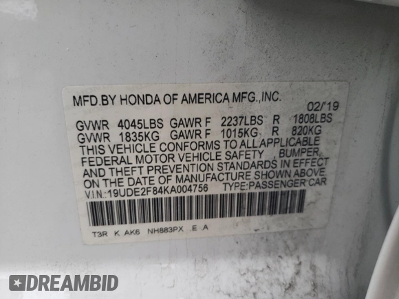 2019 Acura ILX Premium with VIN 19UDE2F84KA004756, listed as a Copart auction lot 46240523 with 34,066 mi miles and . Bid and sale history available at DreamBid. Image 14.