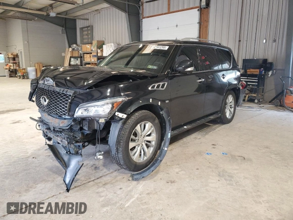 2015 Infiniti QX80 with VIN JN8AZ2NE7F9080402, listed as a Copart auction lot 52141295 with 0 mi miles and Salvage Title. Bid and sale history available at carsss.com. Image 1.