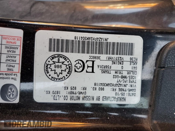 2010 Nissan 370Z Touring с VIN JN1AZ4FH2AM304118, выставлен на аукционе Copart как лот 71297244 с пробегом 140 927 миль миль и Списание • Salvage title. История ставок и продаж доступна на DreamBid. Изображение 13.