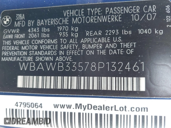2008 BMW 3 Series 328i с VIN WBAWB33578P132461, выставлен на аукционе IAAI как лот 42608515 с пробегом 105 527 миль миль и . История ставок и продаж доступна на DreamBid. Изображение 9.