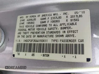 2010 Honda Accord LX with VIN 1HGCP2F35AA150611, listed as a IAAI auction lot 42271340 with 146,976 mi miles and . Bid and sale history available at DreamBid. Image 9.
