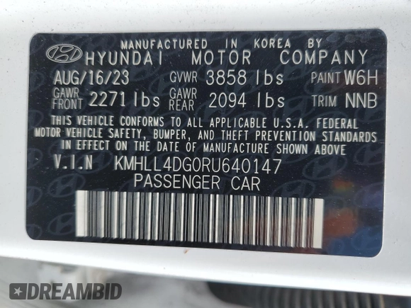 2024 Hyundai Elantra SE with VIN KMHLL4DG0RU640147, listed as a Copart auction lot 60295455 with 34,153 mi miles and Salvage title. Bid and sale history available at DreamBid. Image 13.