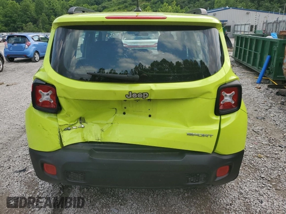 2017 Jeep Renegade Sport with VIN ZACCJBAB2HPG05598, listed as a Copart auction lot 58497165 with 74,596 mi miles and Salvage title. Bid and sale history available at DreamBid. Image 6.