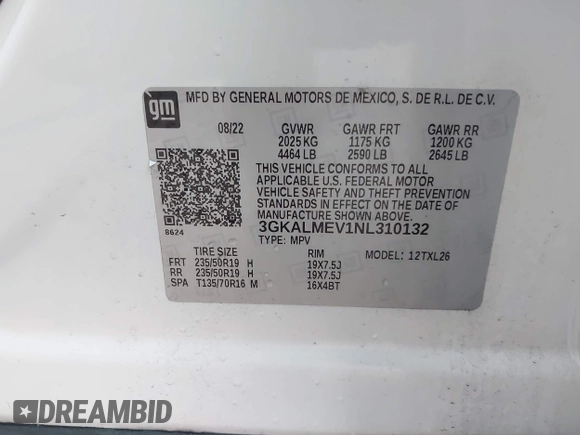 2022 GMC Terrain SLE с VIN 3GKALMEV1NL310132, выставлен на аукционе IAAI как лот 42384627 с пробегом 42 923 миль миль и . История ставок и продаж доступна на DreamBid. Изображение 9.
