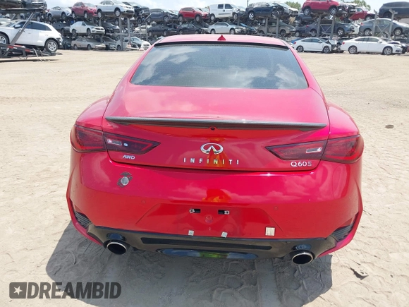 2018 Infiniti Q60 Red Sport 400 with VIN JN1FV7EL9JM630801, listed as a IAAI auction lot 42213699 with 76,759 mi miles and . Bid and sale history available at DreamBid. Image 17.