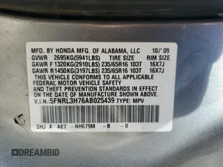 2010 Honda Odyssey EX-L with VIN 5FNRL3H76AB025439, listed as a Copart auction lot 50602055 with 145,543 mi miles and Salvage Title. Bid and sale history available at DreamBid. Image 13.