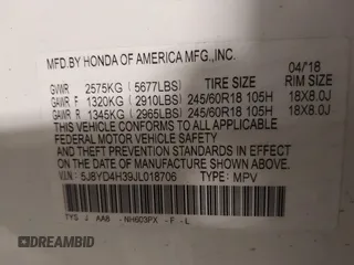 2018 Acura MDX with VIN 5J8YD4H39JL018706, listed as a IAAI auction lot 41628622 with 67,684 mi miles. Bid and sale history available at carsss.com. Image 9.
