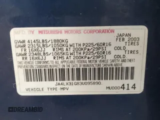 2003 Mitsubishi Outlander LS with VIN JA4LX31G83U095890, listed as a Copart auction lot 42537005 with 134,459 mi miles and Salvage Title. Bid and sale history available at carsss.com. Image 13.