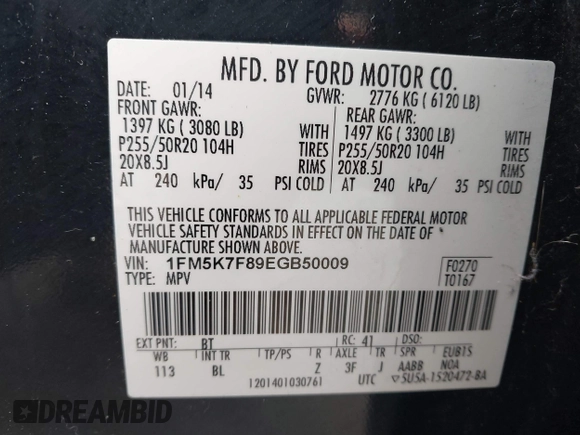 2014 Ford Explorer Limited with VIN 1FM5K7F89EGB50009, listed as a IAAI auction lot 41878694 with 115,990 mi miles and . Bid and sale history available at carsss.com. Image 9.
