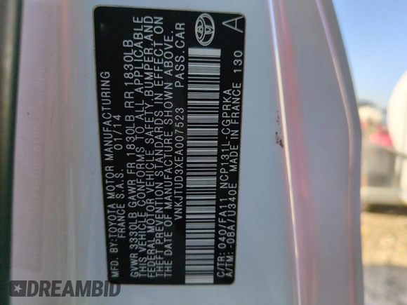 2014 Toyota Yaris L with VIN VNKJTUD3XEA007523, listed as a Copart auction lot 88805385 with 84,342 mi miles and Salvage Title. Bid and sale history available at carsss.com. Image 12.