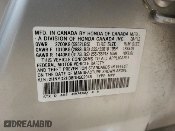 2013 Acura MDX Tech Pkg with VIN 2HNYD2H38DH502946, listed as a Copart auction lot 46280215 with 202,121 mi miles and Clean Title. Bid and sale history available at carsss.com. Image 13.