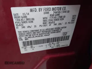 2014 Lincoln MKX with VIN 2LMDJ6JK0EBL15047, listed as a IAAI auction lot 41516164 with 107,221 mi miles and . Bid and sale history available at DreamBid. Image 9.