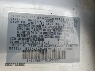 2021 Nissan Versa SV with VIN 3N1CN8EV7ML895080, listed as a Copart auction lot 48159825 with 41,193 mi miles and Salvage Title. Bid and sale history available at carsss.com. Image 12.