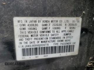 2006 Acura TSX Navi z VIN JH4CL959X6C024778, wystawiony jako Copart lot #60128995 z przebiegiem 148 377 mil mil oraz Czysty tytuł • Clean title. Historia ofert i sprzedaży dostępna na DreamBid. Obrazek 13.
