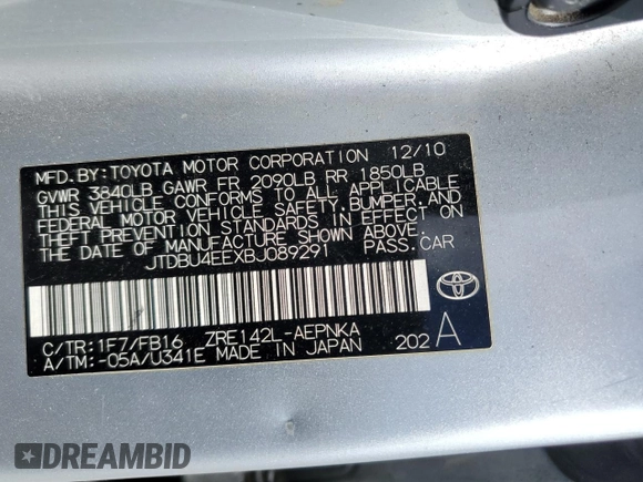 2011 Toyota Corolla L with VIN JTDBU4EEXBJ089291, listed as a Copart auction lot 51497715 with 200,414 mi miles and Salvage Title. Bid and sale history available at carsss.com. Image 14.