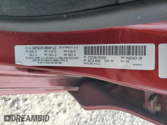 2015 Chrysler 200 Limited with VIN 1C3CCCAB1FN543332, listed as a Copart auction lot 52800655 with 119,613 mi miles and Salvage title. Bid and sale history available at DreamBid. Image 12.