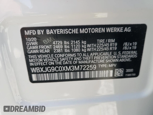 2021 BMW X1 xDrive28i с VIN WBXJG9C0XM3M72259, выставлен на аукционе Copart как лот 62037915 с пробегом 23 432 миль миль и Списание • Salvage title. История ставок и продаж доступна на DreamBid. Изображение 13.