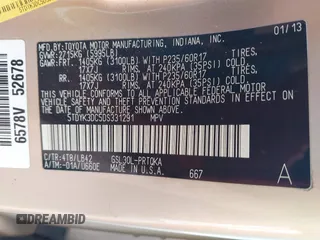 2013 Toyota Sienna XLE AAS with VIN 5TDYK3DC5DS331291, listed as a IAAI auction lot 42090586 with 176,711 mi miles and . Bid and sale history available at carsss.com. Image 9.