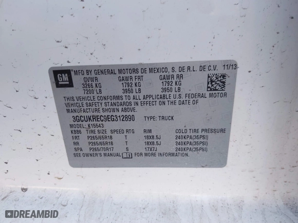 2014 Chevrolet Silverado 1500 LT with VIN 3GCUKREC9EG312890, listed as a IAAI auction lot 41171312 with 160,969 mi miles. Bid and sale history available at carsss.com. Image 9.